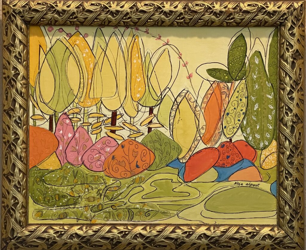 155A, Abstract Landscape in Yellows and Green, Acrylic Dimensions: W 23 1/2 x H 19 3/4" Collection Private