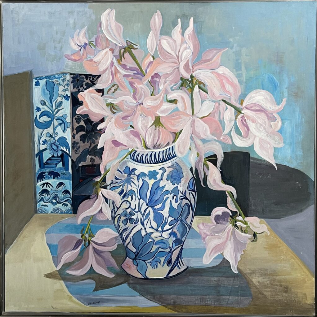 112A, Magnolias in Blue and White Vase, Acrylic Dimensions: W 41" x H 41" Collection: Available