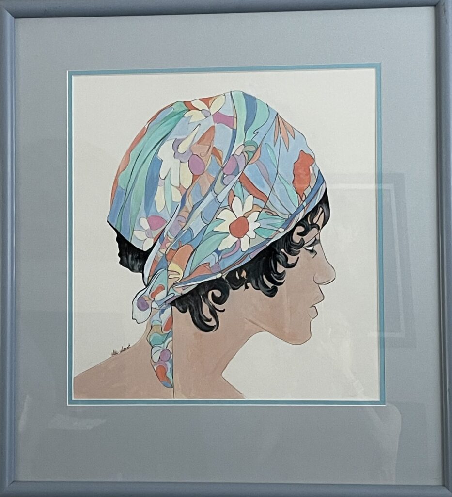 143W, Profile of Girl with Blue Scarf, Watercolor Dimensions: W 21 1/4" x H 23 1/2" Collection: Available