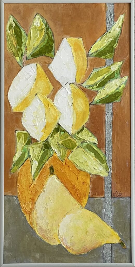 178A, Floral with Pears in Orange and Yellow, Acrylic Dimensions: W 10 1/4" x H 20 1/4" Collection: Available