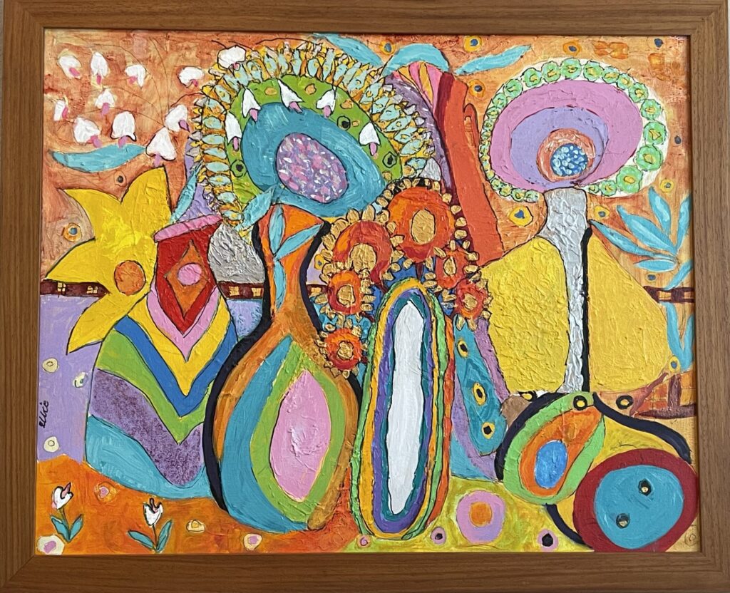 140A, Still Life of Flower Vases, Acrylic Dimensions: W 33 1/4" x H 27" Collection: Available