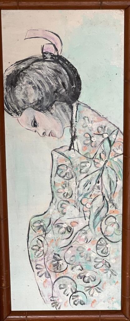 148A, Lady in Kimono profile while leaning, Acrylic Dimensions: W 9" x H 24" Collection: Available