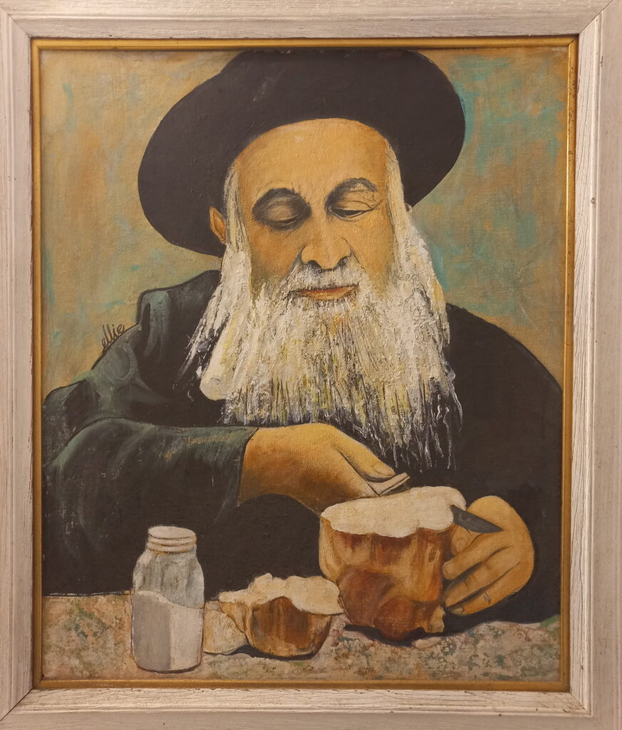 192A, Rabbi Cutting Bread, Acrylic Dimensions: W 19" x H 23" Collection: Private