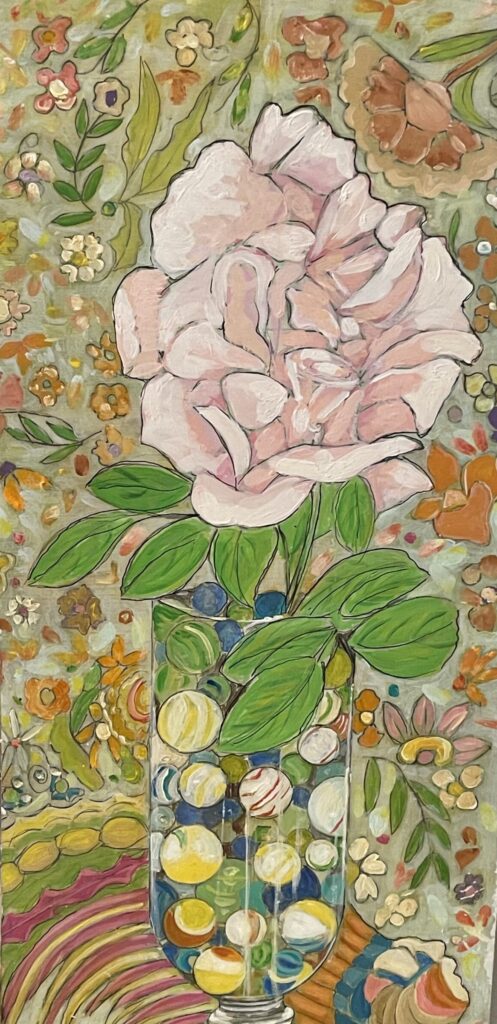 195A, Unsigned Flower, Acrylic Dimensions: W 10" x H 20" Collection: Private